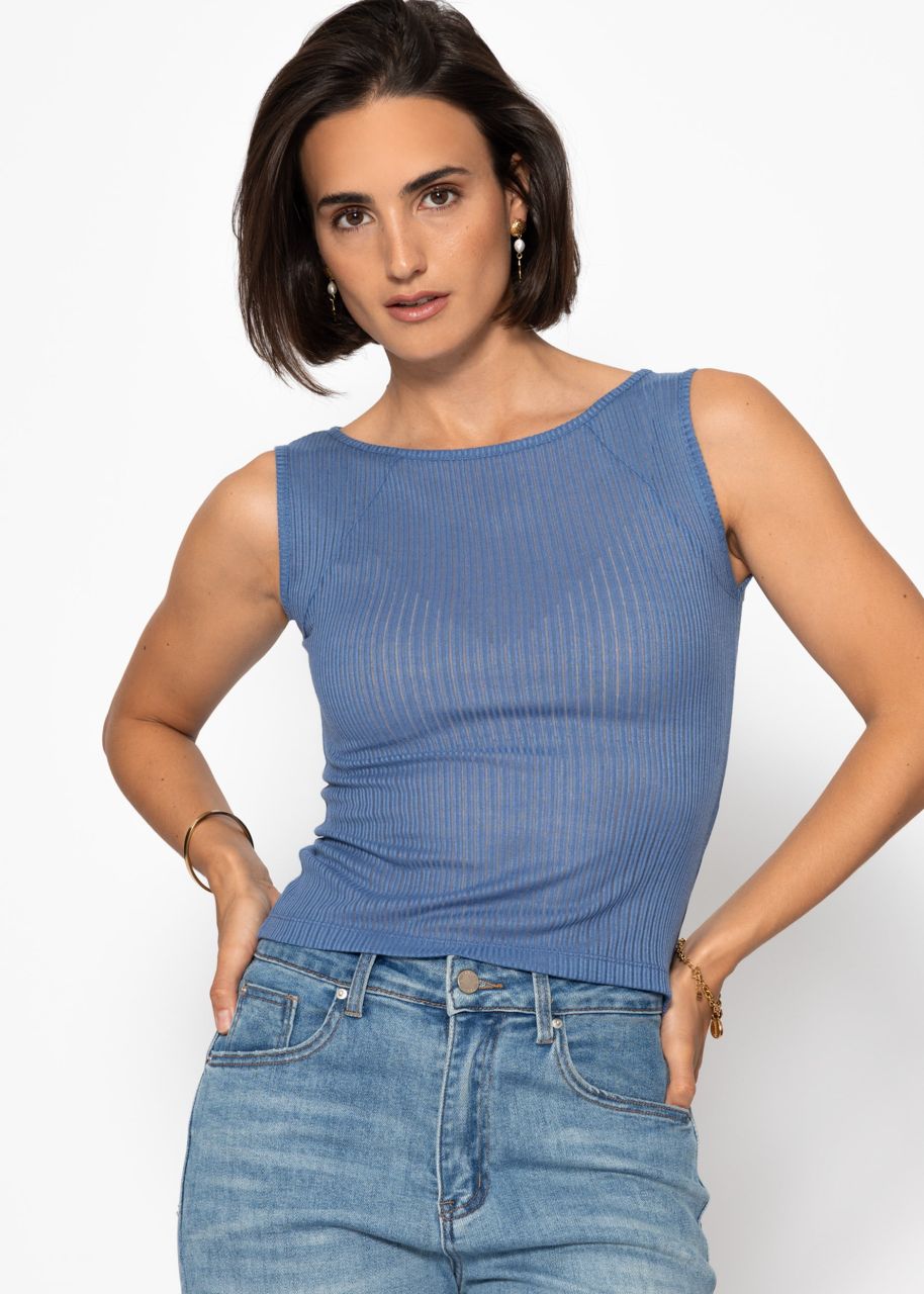 Slightly transparent top with ribbed structure - denim blue