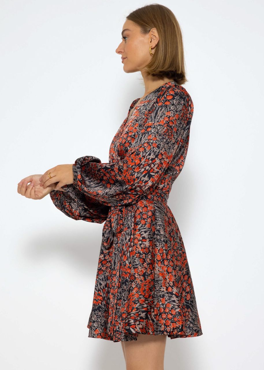 Elegant wrap dress with print - black-red