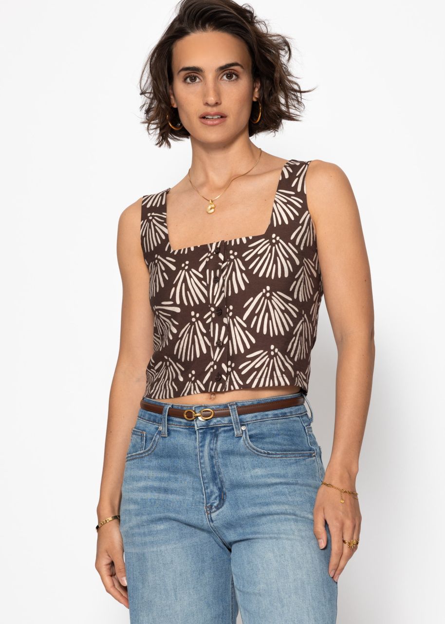 Top with button placket and shell print - brown