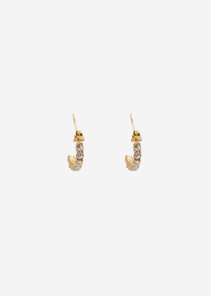Mini hoop earrings with stones - gold
