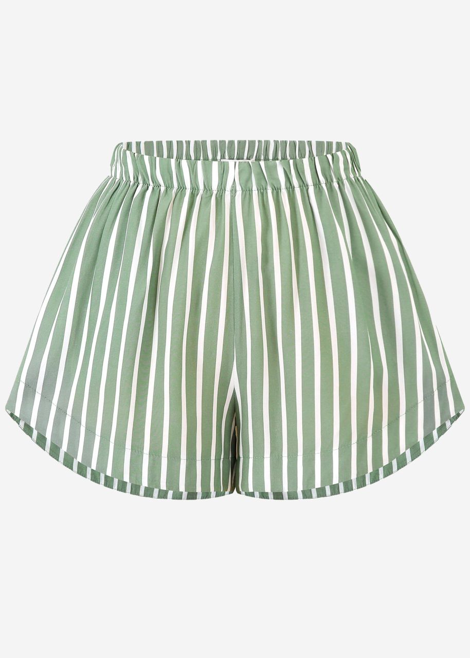 Striped viscose shorts - sage green