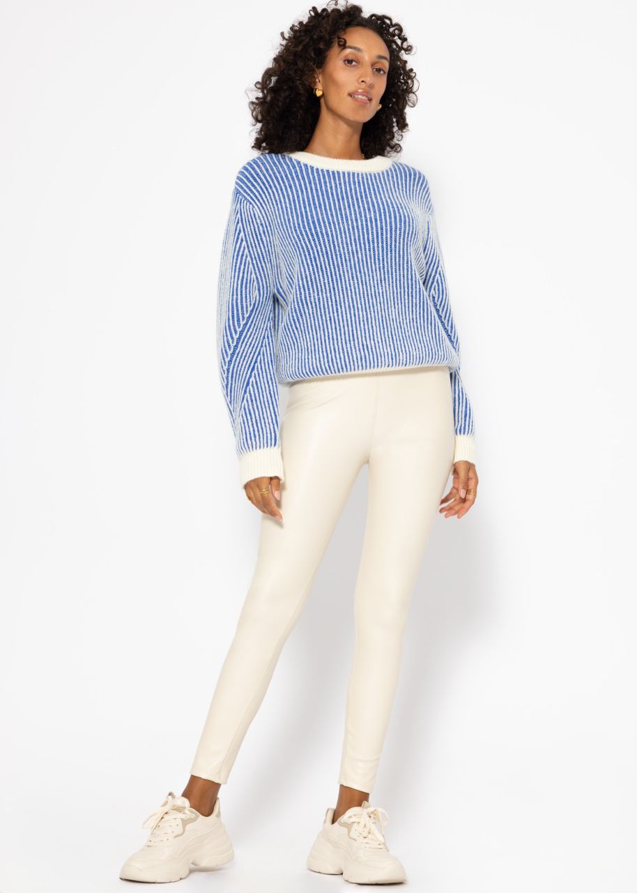 2-tone ribbed sweater - blue-offwhite