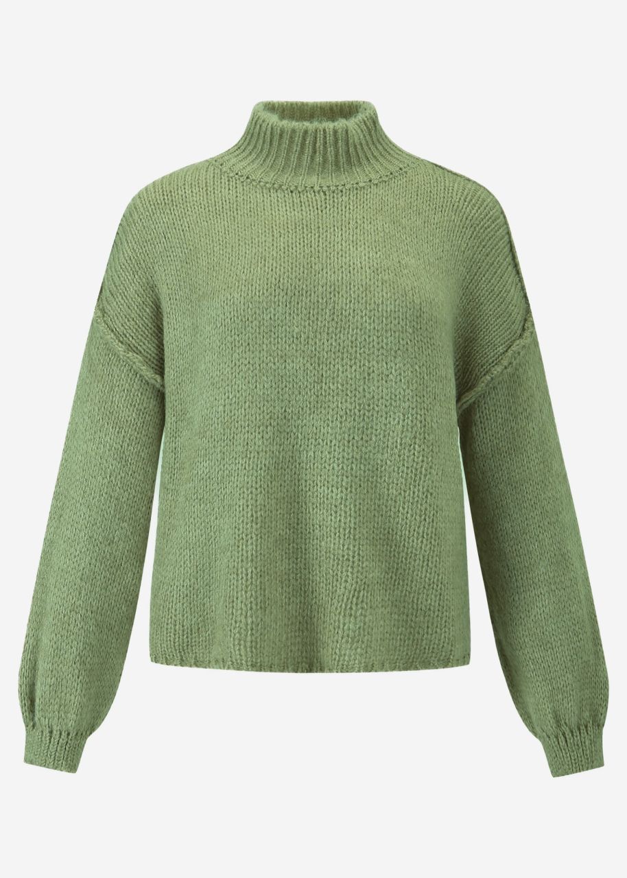 Turtleneck sweater with outer seams - sage green