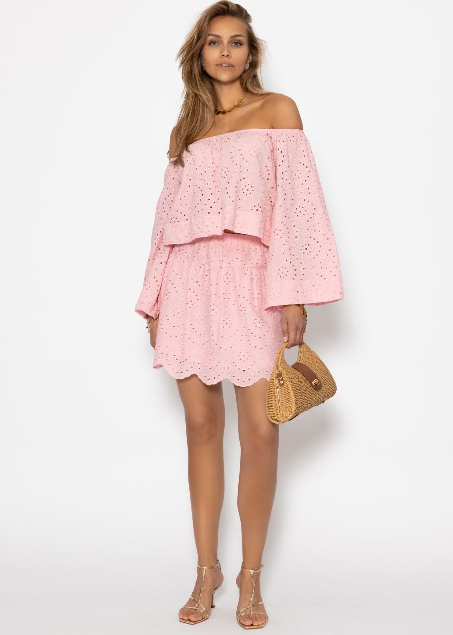 Skirt with eyelet embroidery - pink