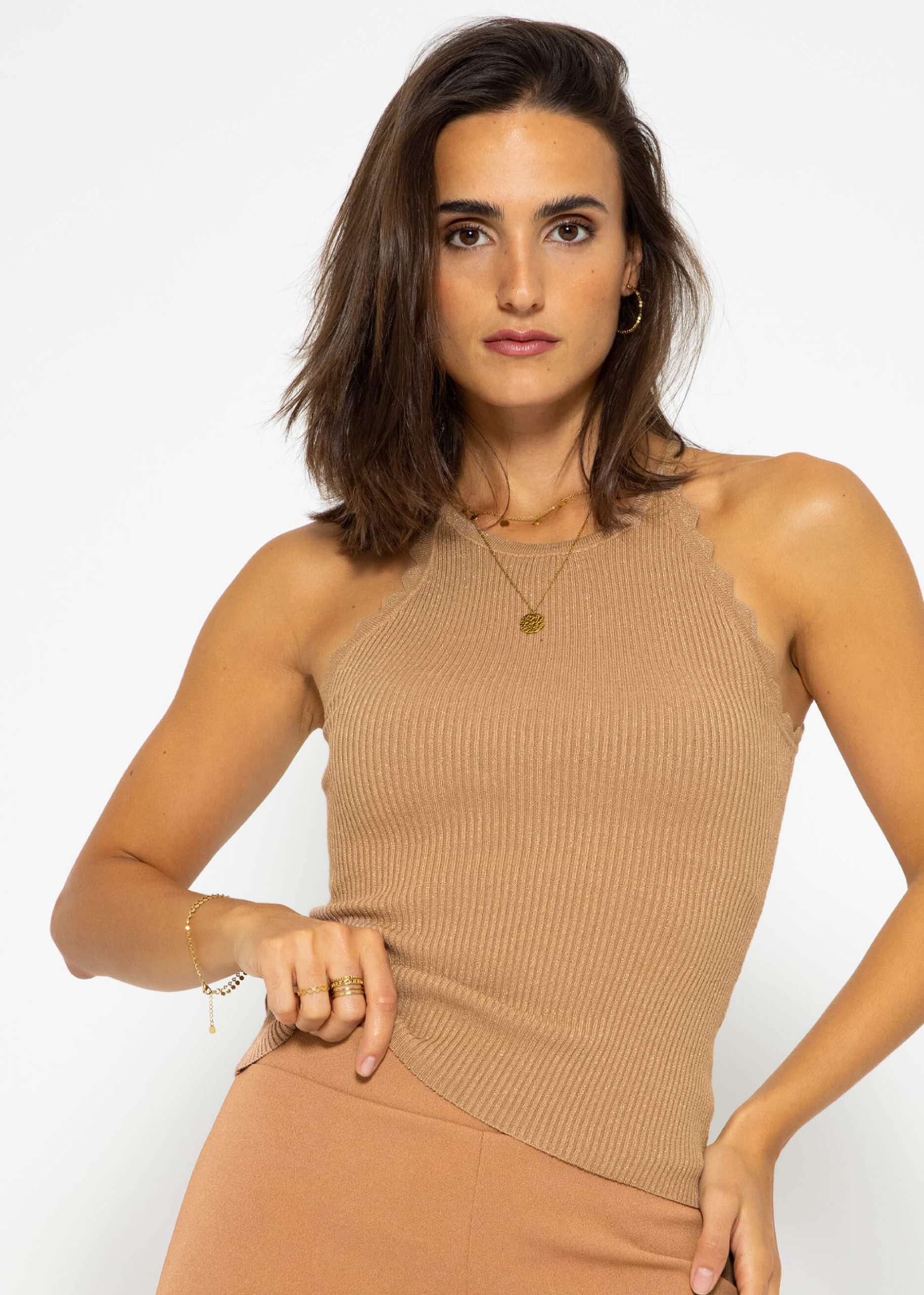 Lurex knit top - camel