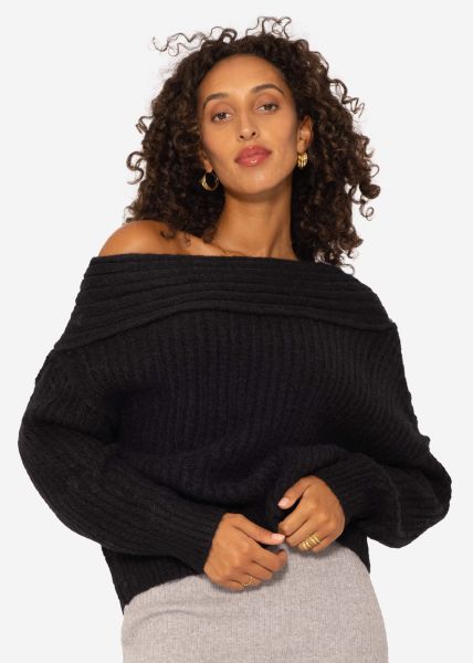Off-Shoulder knitted jumper, black
