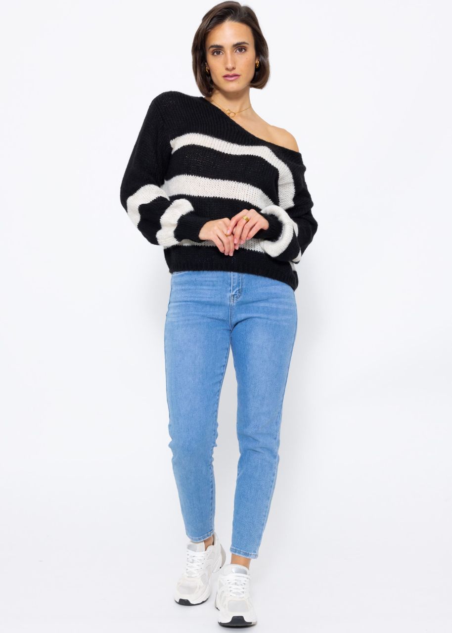 Jumper with offwhite stripes - black