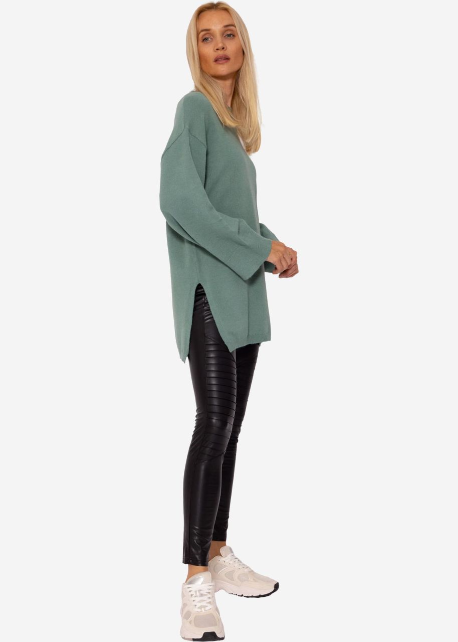 Oversized jumper with side slits - green