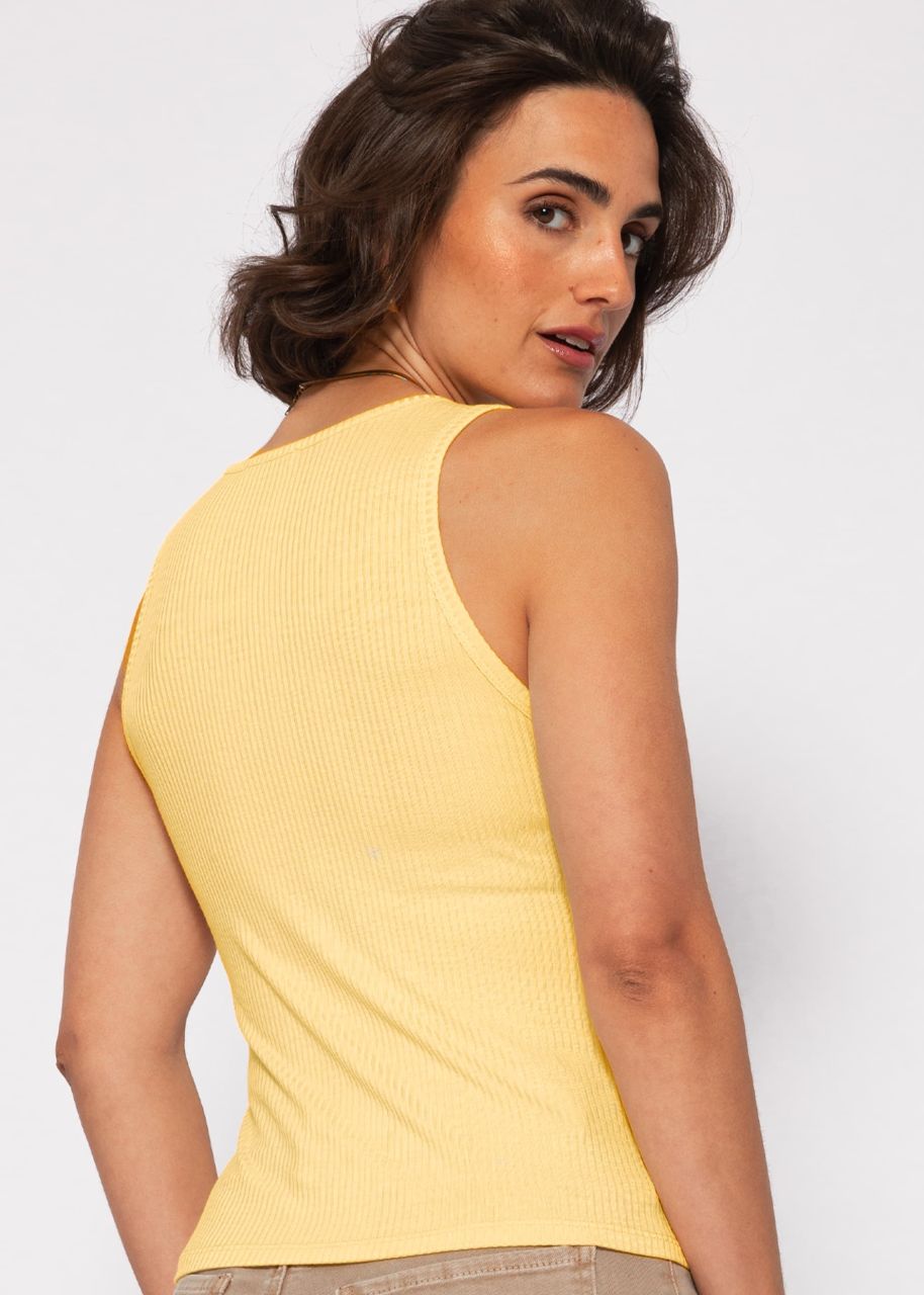 Ribbed top with V-neck - yellow