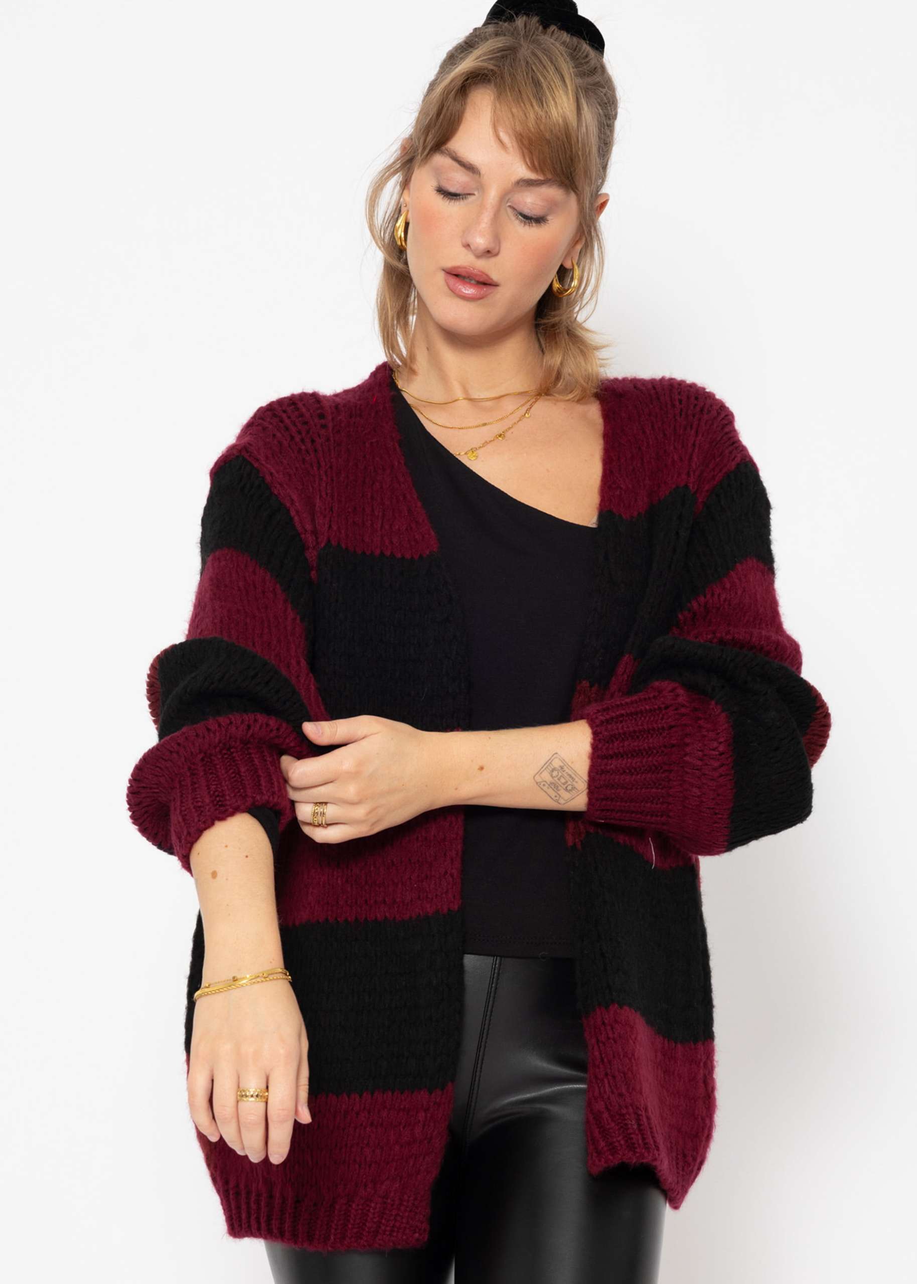 Striped oversize cardigan - burgundy-black