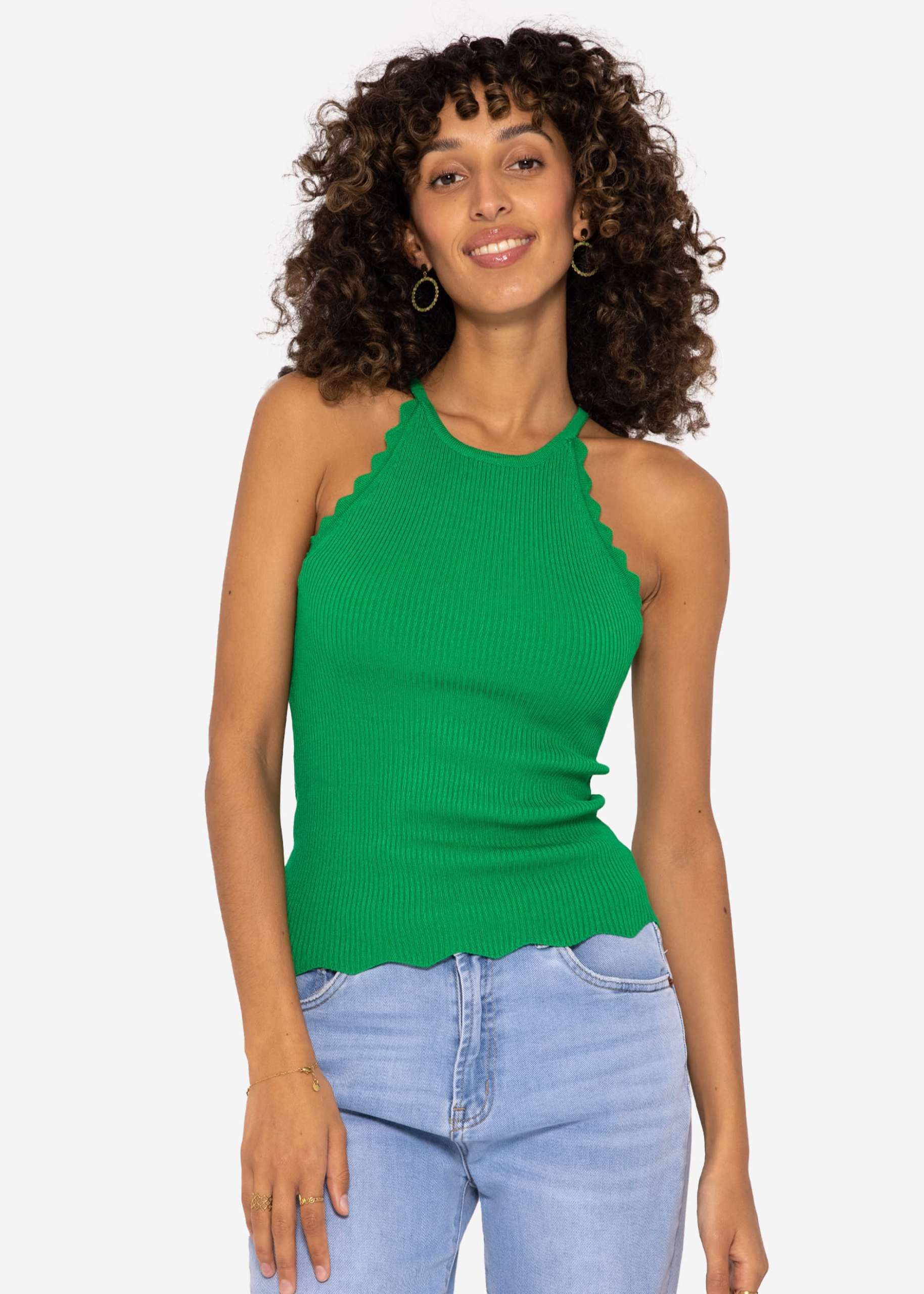 Knit top with scalloped edge, green