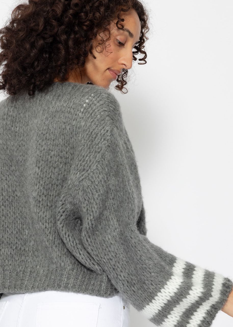 Cardigan with striped cuffs - dark gray