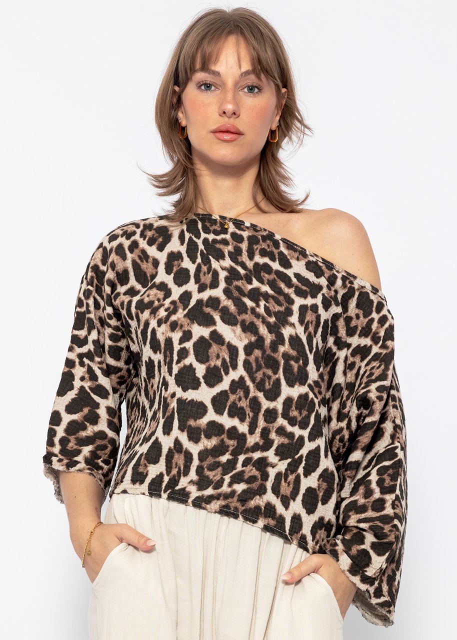 Muslin shirt with leo print - brown