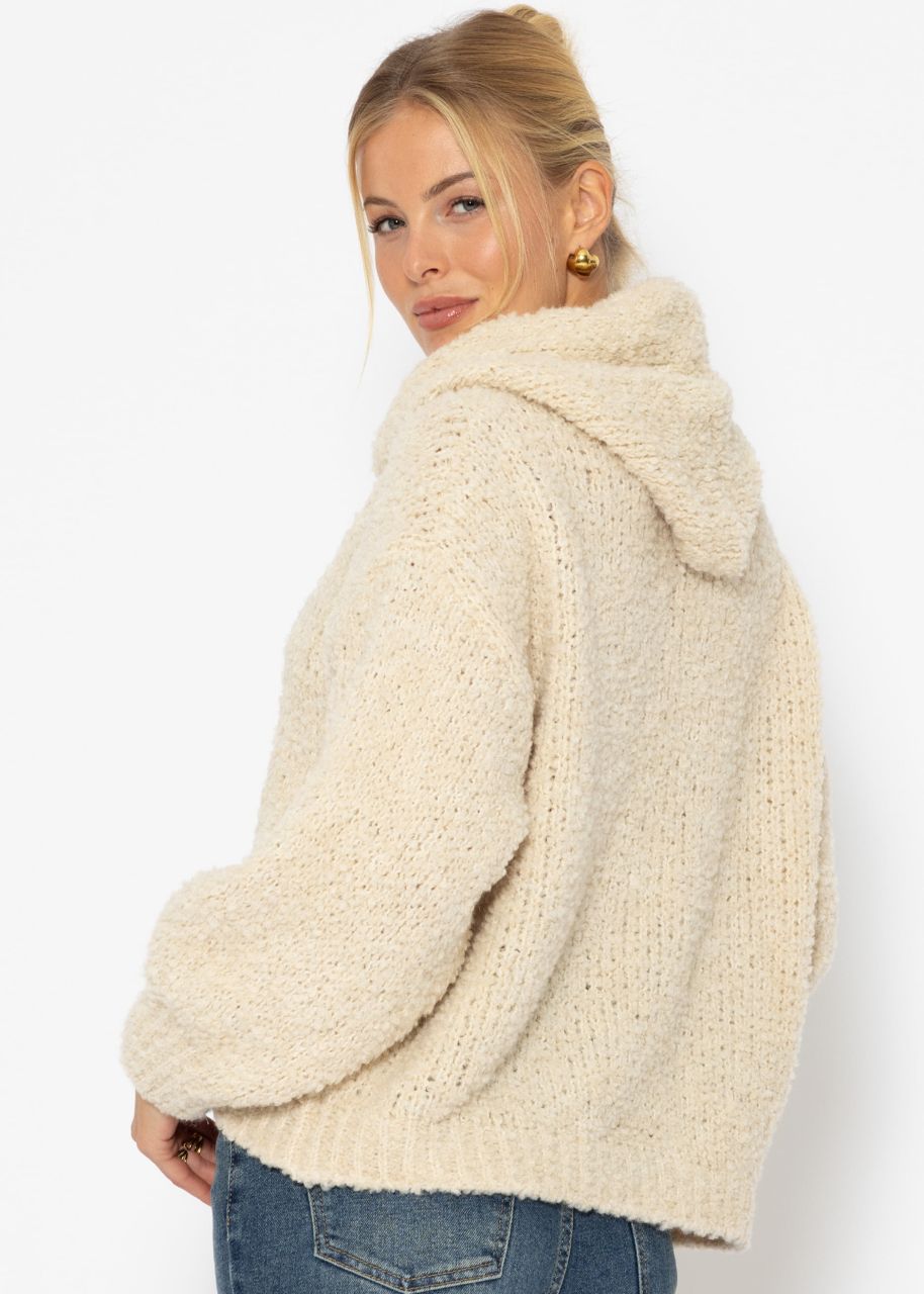 Jessica Haller Bouclé knit jumper with hoodie - offwhite