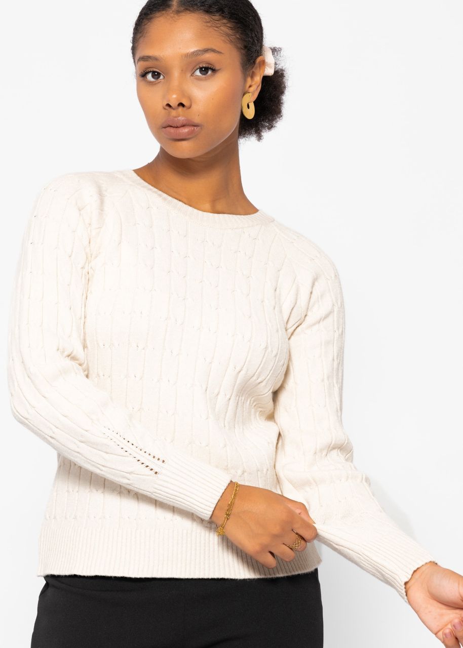 Cable knit raglan jumper - offwhite