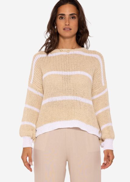 Sweater with white stripes, beige