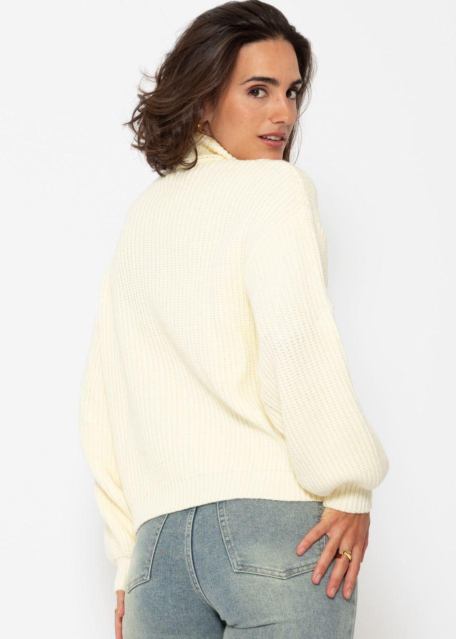 Turtleneck jumper with cable knit pattern - vanilla yellow