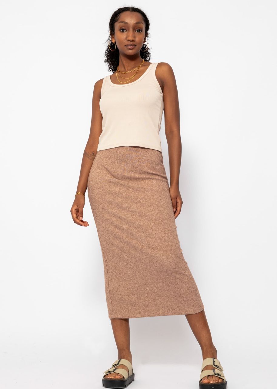 Midi length ribbed skirt - taupe