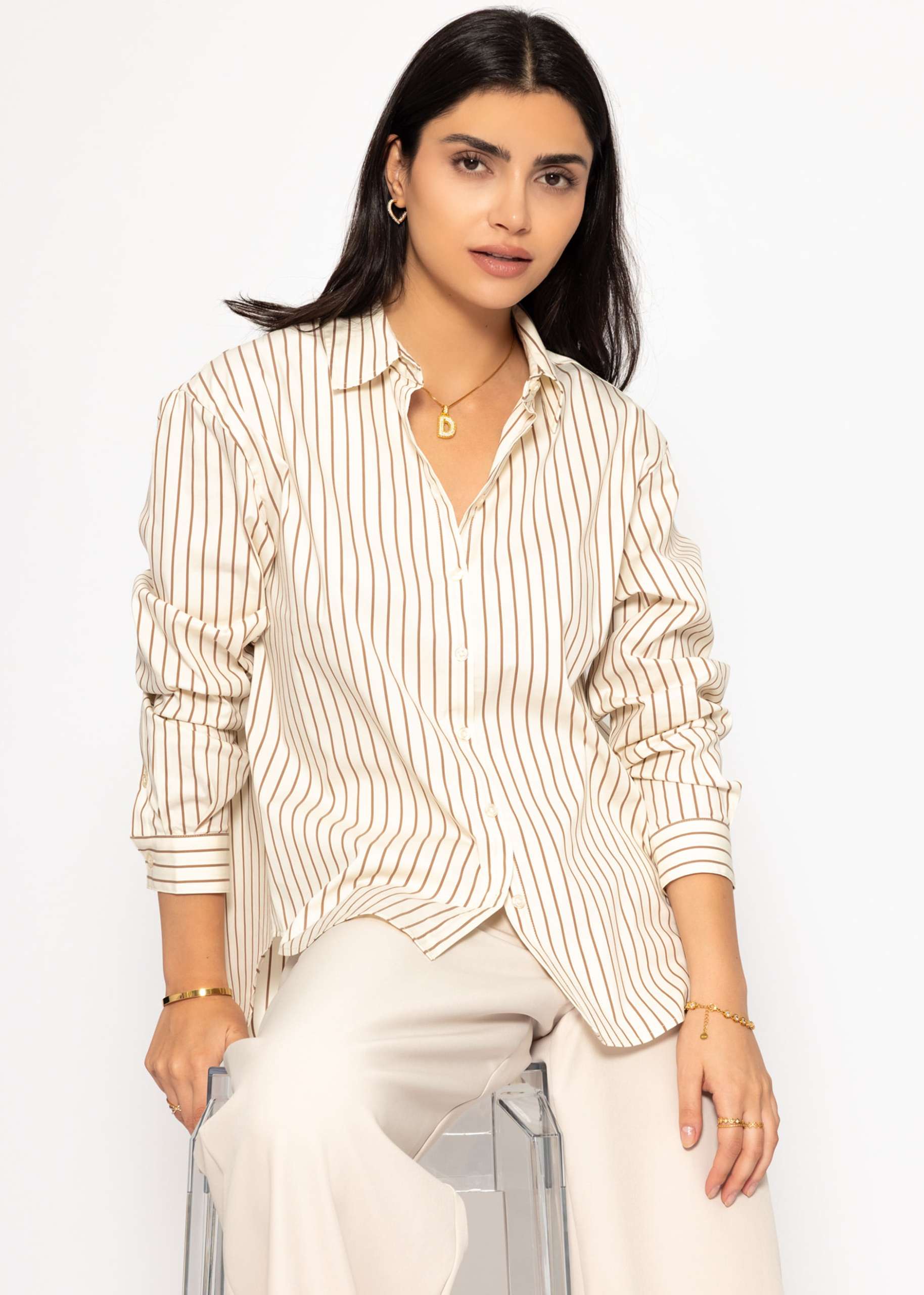 Striped shirt blouse - beige