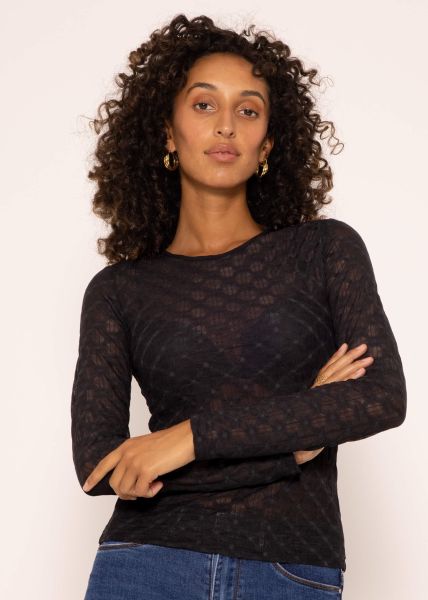 Long sleeve shirt with mesh pattern - black