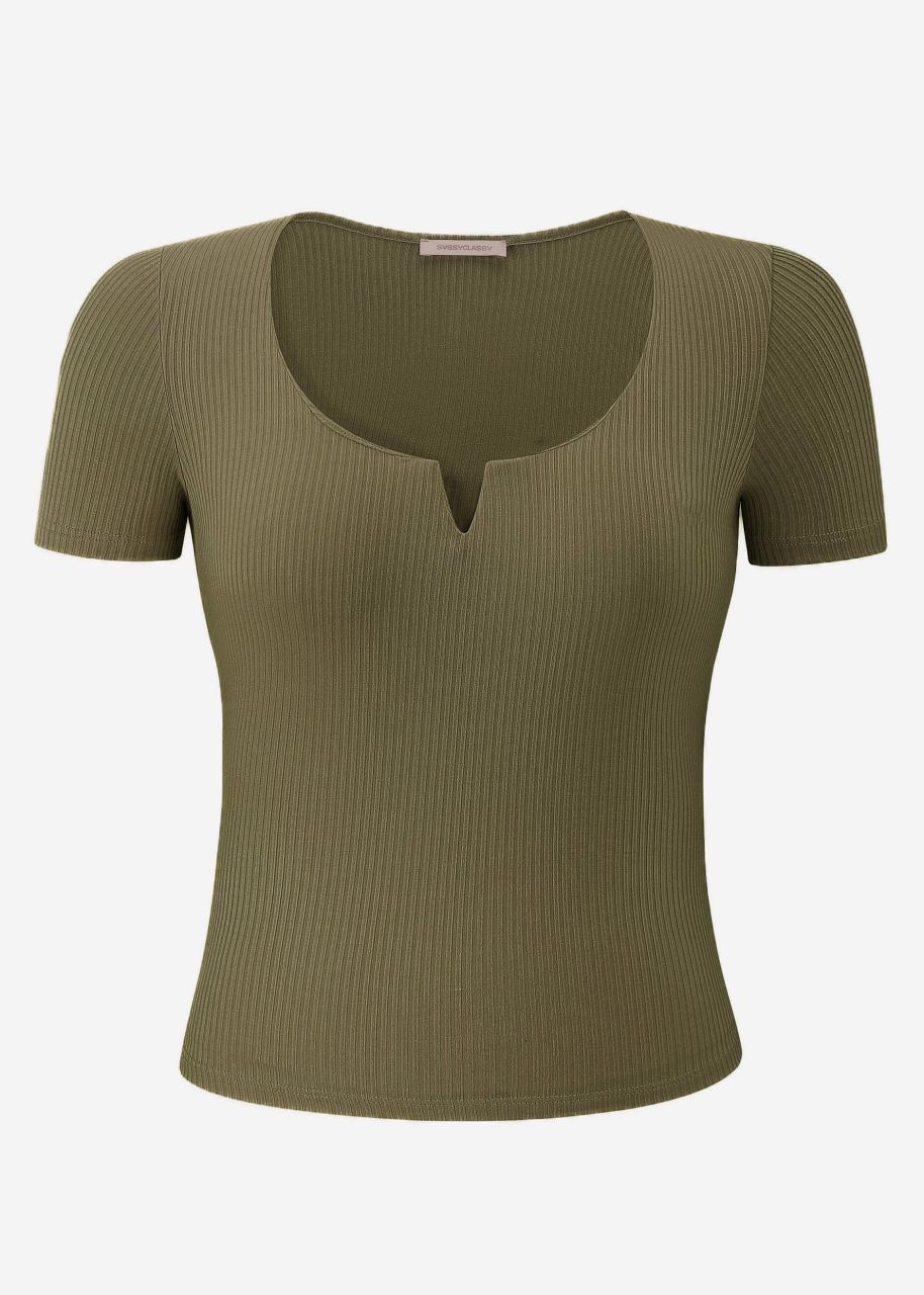 Ribbed T-shirt - khaki