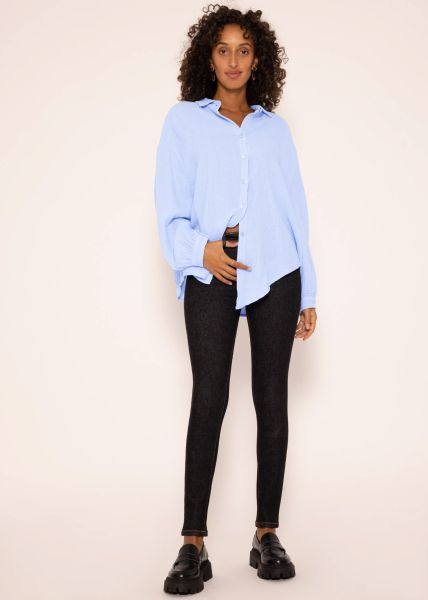 Muslin blouse oversize, short, light blue