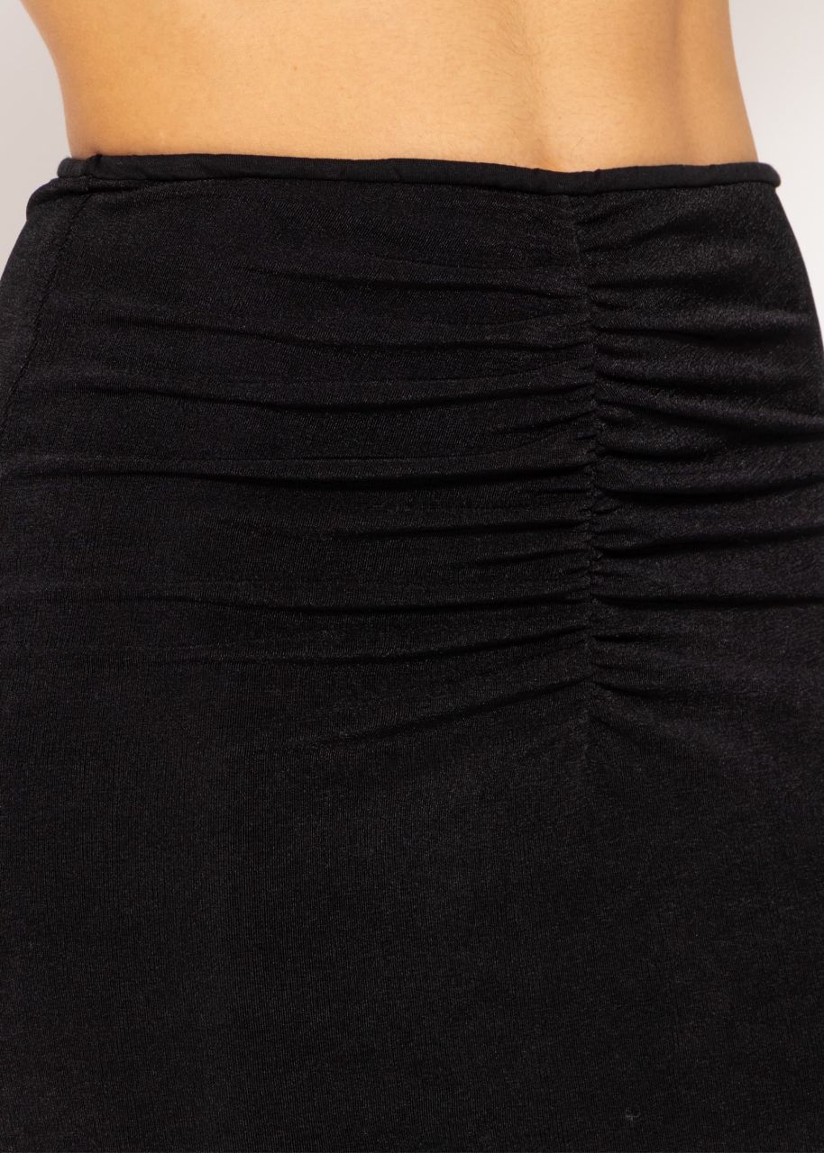 Long jersey skirt with gathers - black
