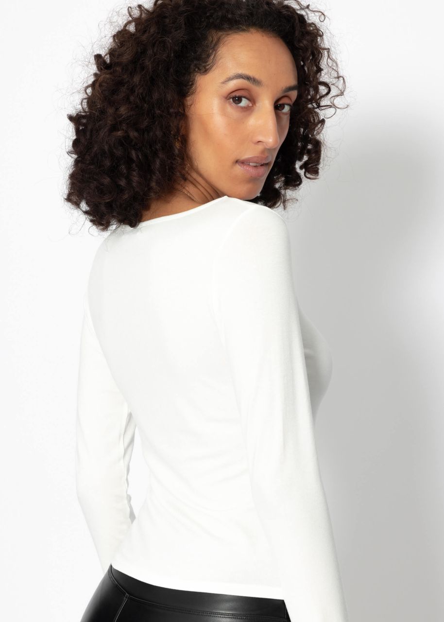 Long-sleeved shirt with neckline - offwhite