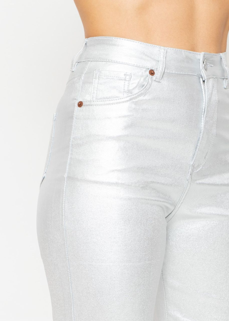 Highwaist jeans, metallic, with straight leg - silver