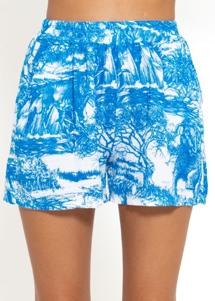 Muslin shorts with print, blue