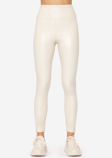 High-rise thermal leather leggings with wide waistband - offwhite