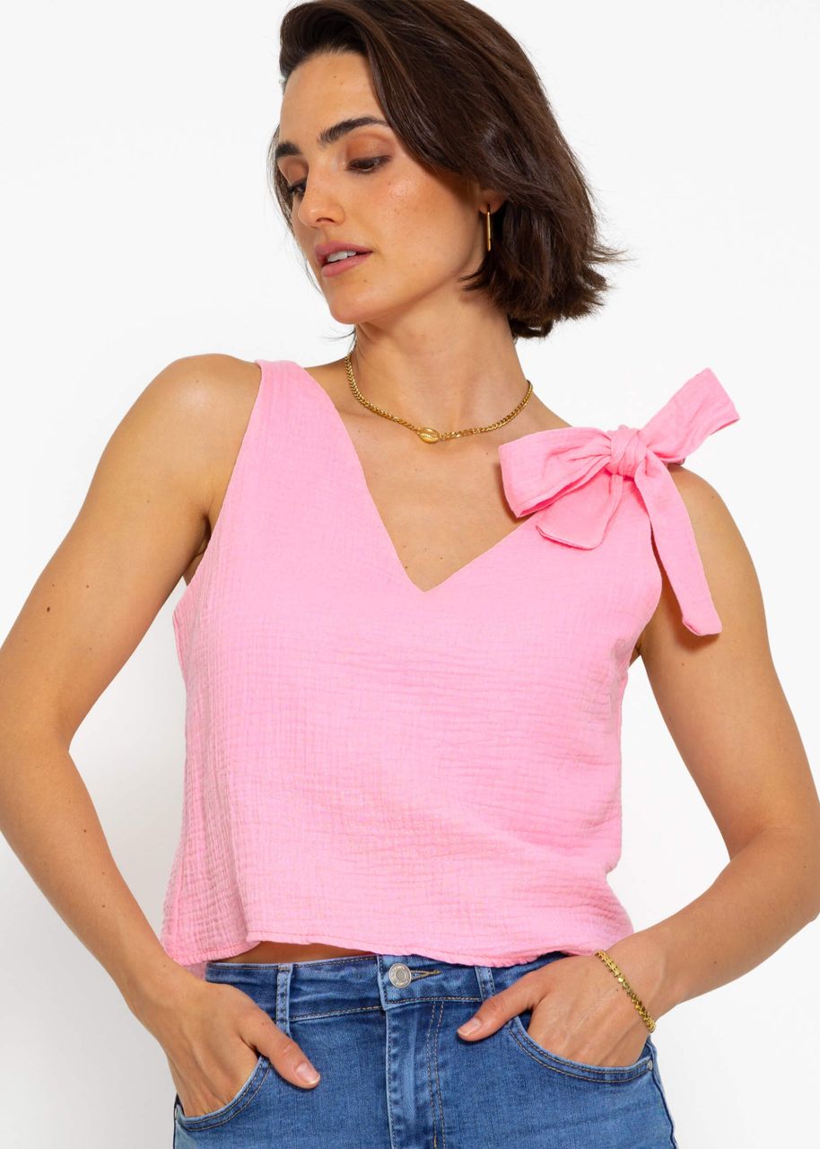 Muslin top with bow - pink