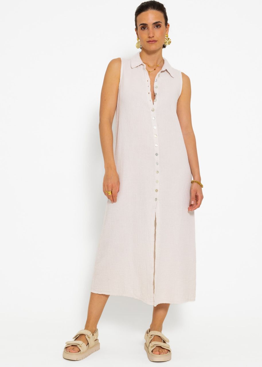 Long sleeveless muslin dress - light beige