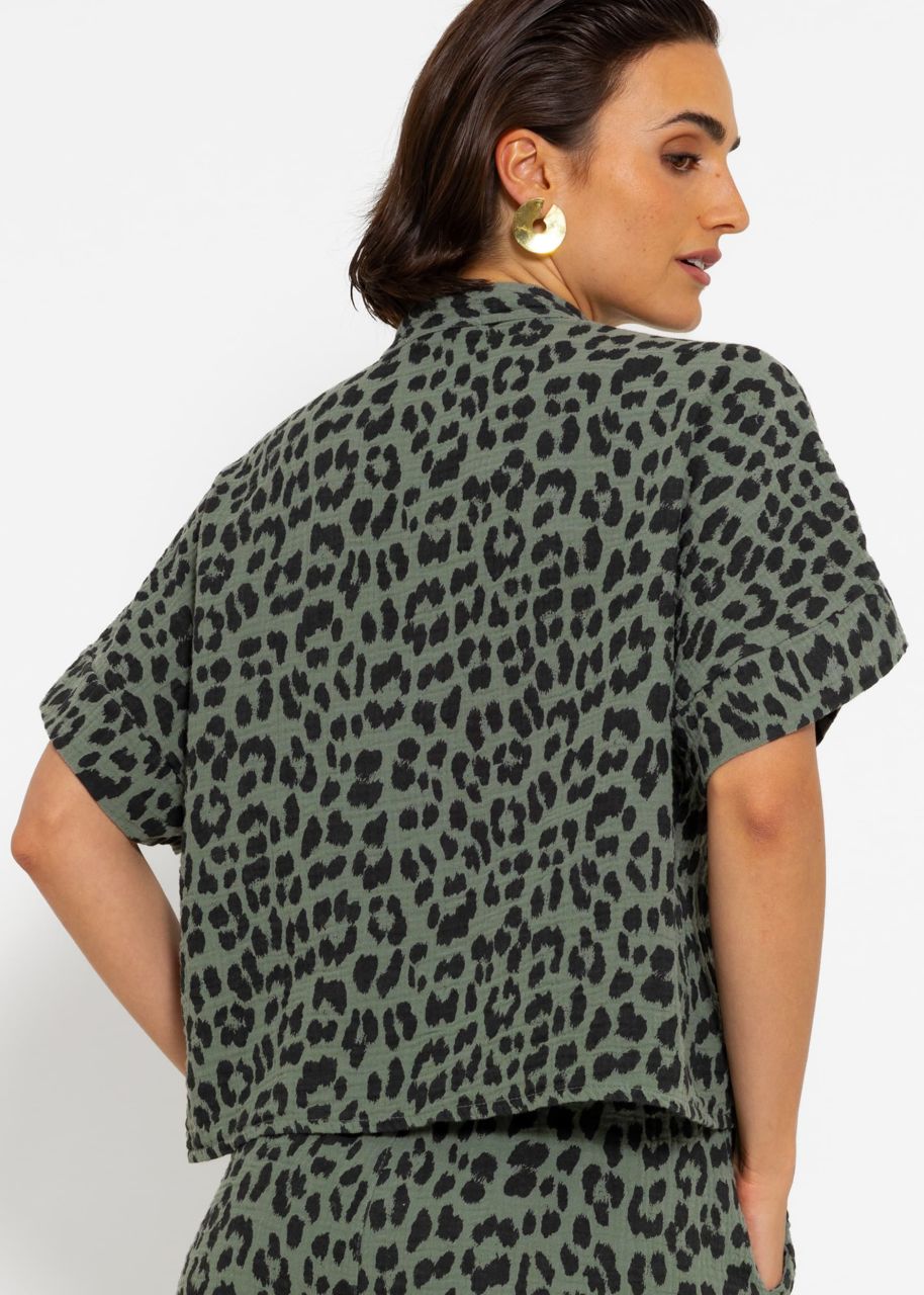 Muslin blouse with leo print - khaki