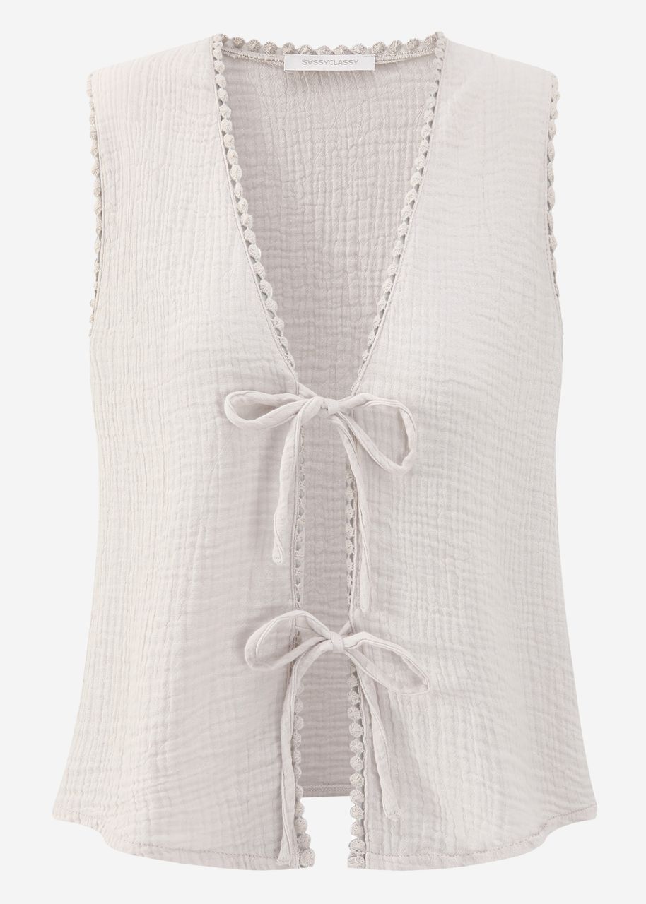 Muslin top with bows - light beige