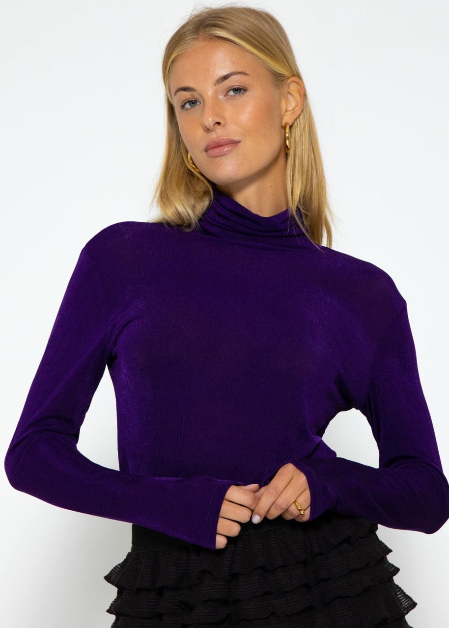 Flowing long-sleeved shirt with turtleneck and back cut-out - purple