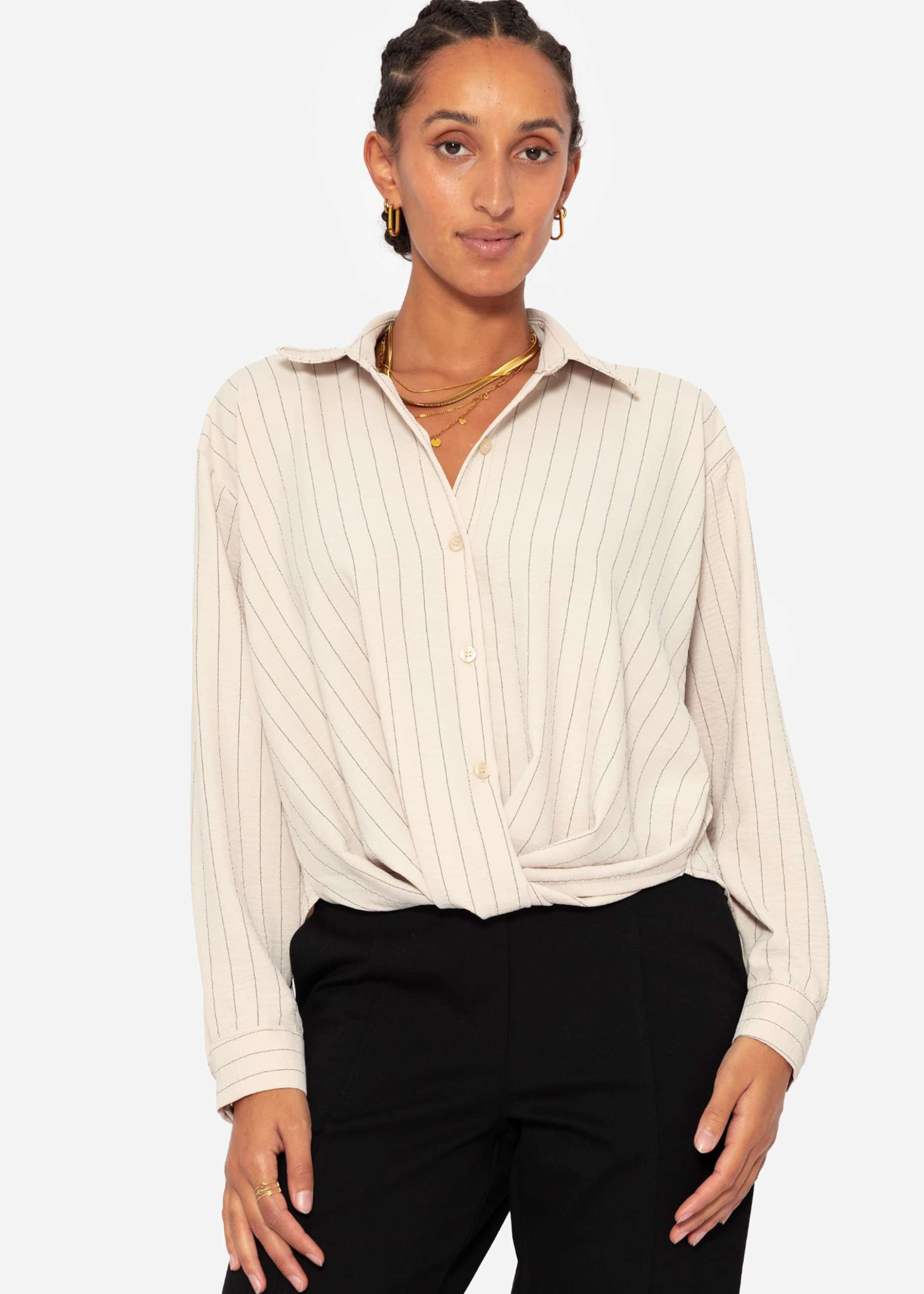 Striped blouse with knot - beige