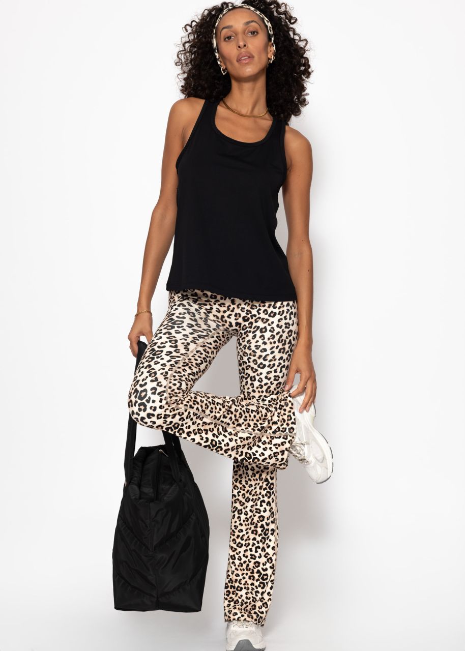 Flare sports leggings with leo print - beige