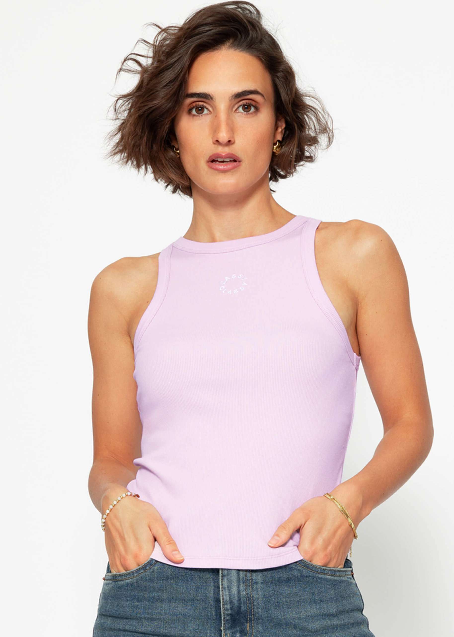 Tank top with embroidery - lilac