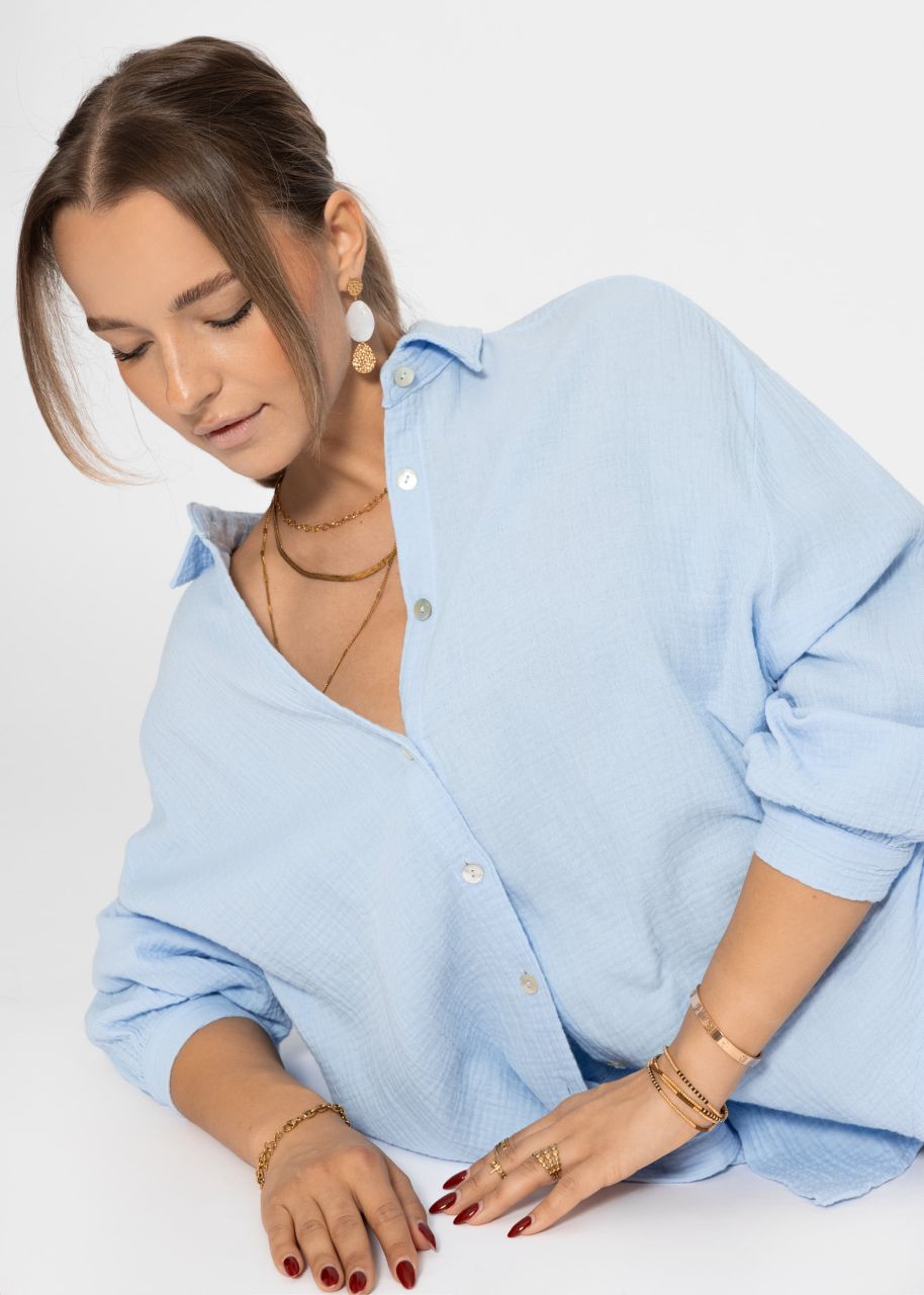 Muslin blouse oversize, short, light blue