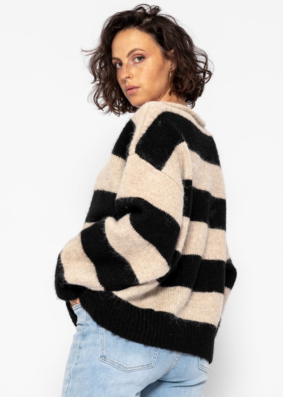 Sweater with block stripes - taupe-black