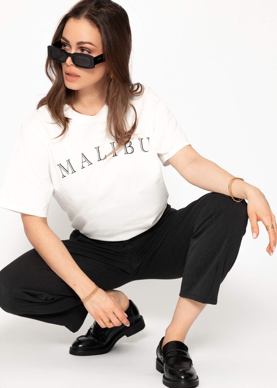 Oversized T-shirt with MALIBU print - offwhite