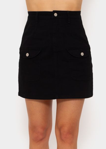 Jeans skirt with pockets, black