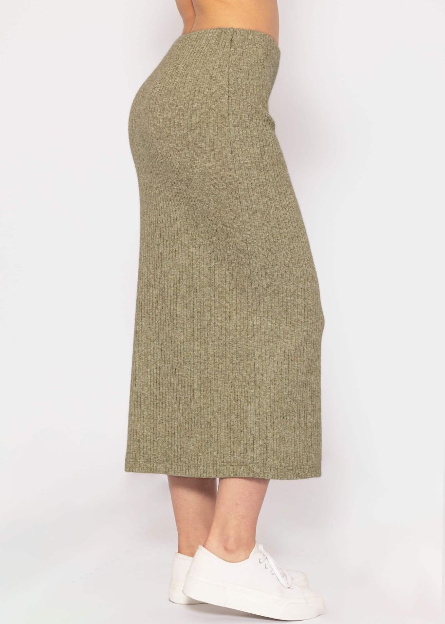 Midi length ribbed skirt - khaki