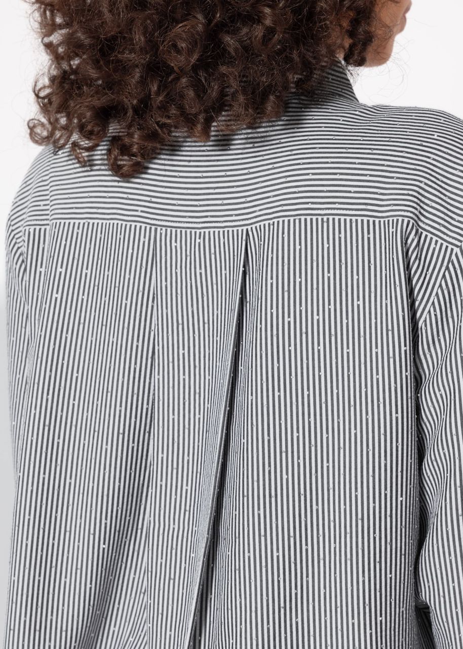 Striped blouse with rhinestones - grey