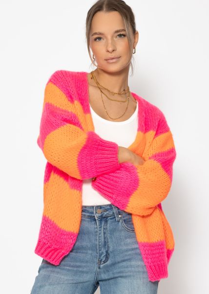 Striped oversize cardigan - pink-orange