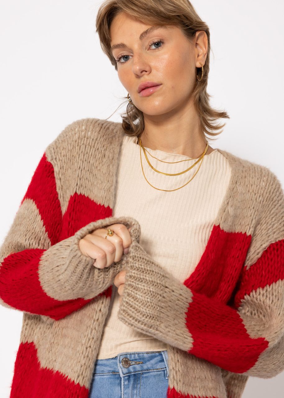 Striped oversize cardigan - taupe-red