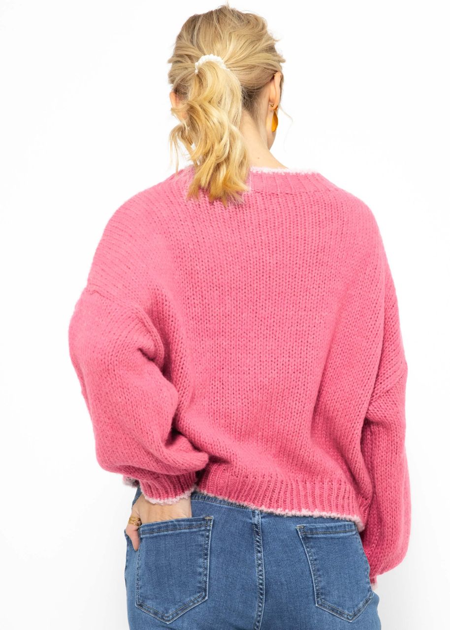 Oversized jumper with pink accents - pink