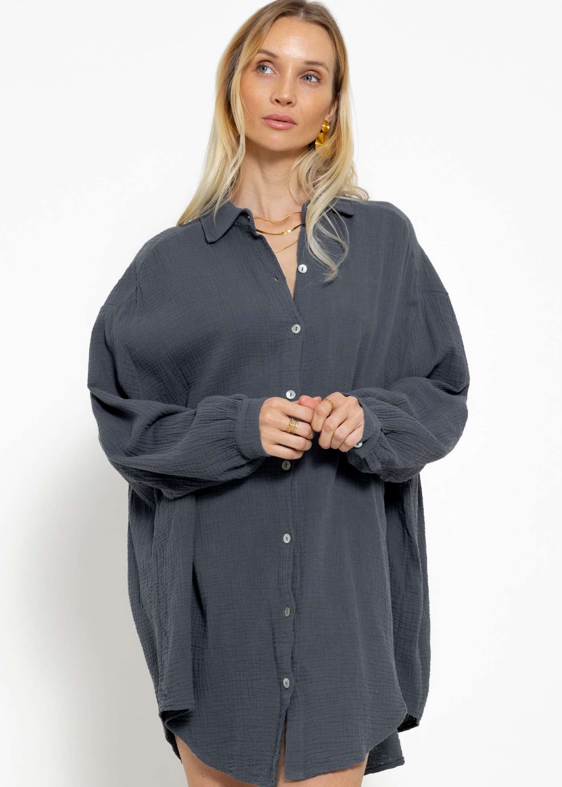 Muslin blouse oversize, dark gray