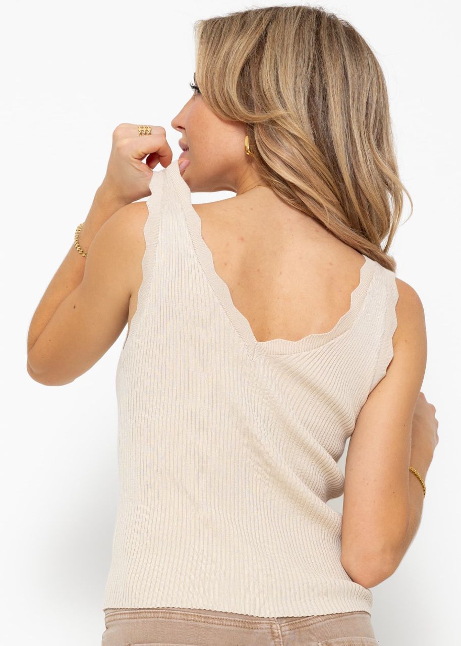 Knitted top with V-neck - light beige